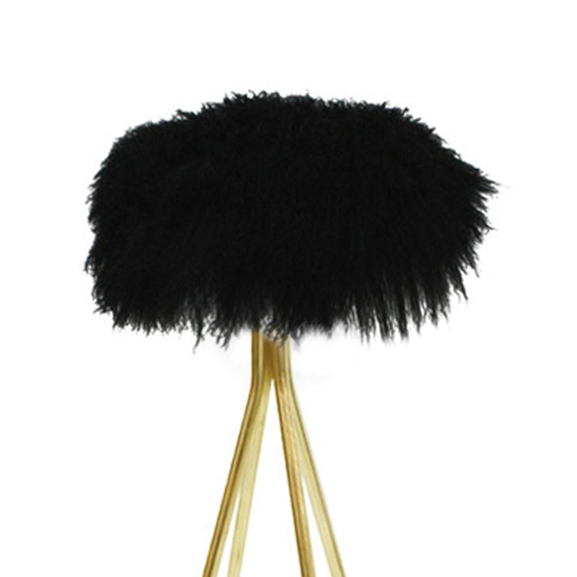 Tabourets italiens de style The Moderns en laiton et fourrure de chèvre Bon état - En vente à Ibiza, Spain