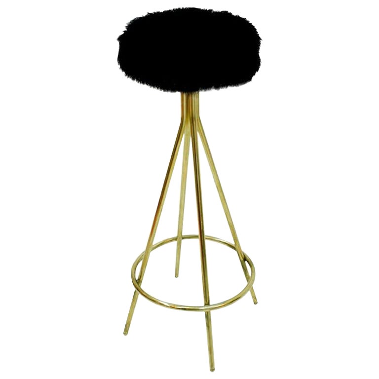 Mid-Century Modern Style Italienische Hocker aus Messing und Ziegenfell
