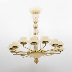 Mid Century Modern Style Brass and Murano Glass Big Chandelier