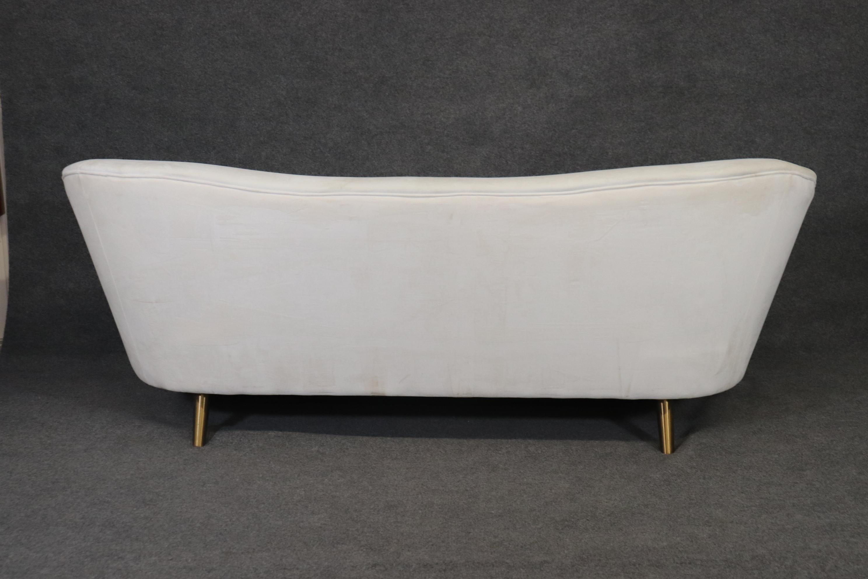 Contemporary Mid Century Modern Style Brass Base Wavy Sofa 