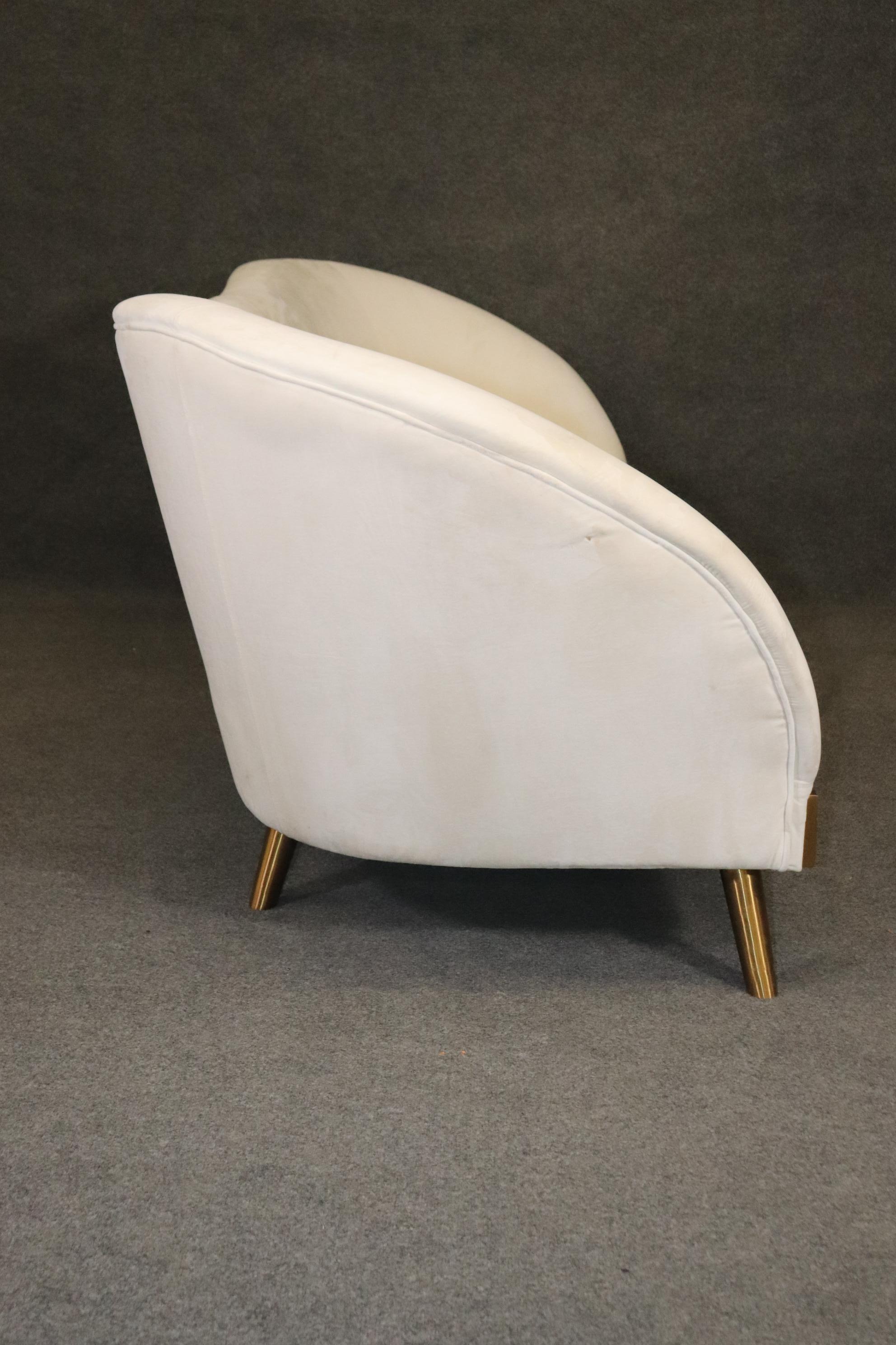 Upholstery Mid Century Modern Style Brass Base Wavy Sofa 