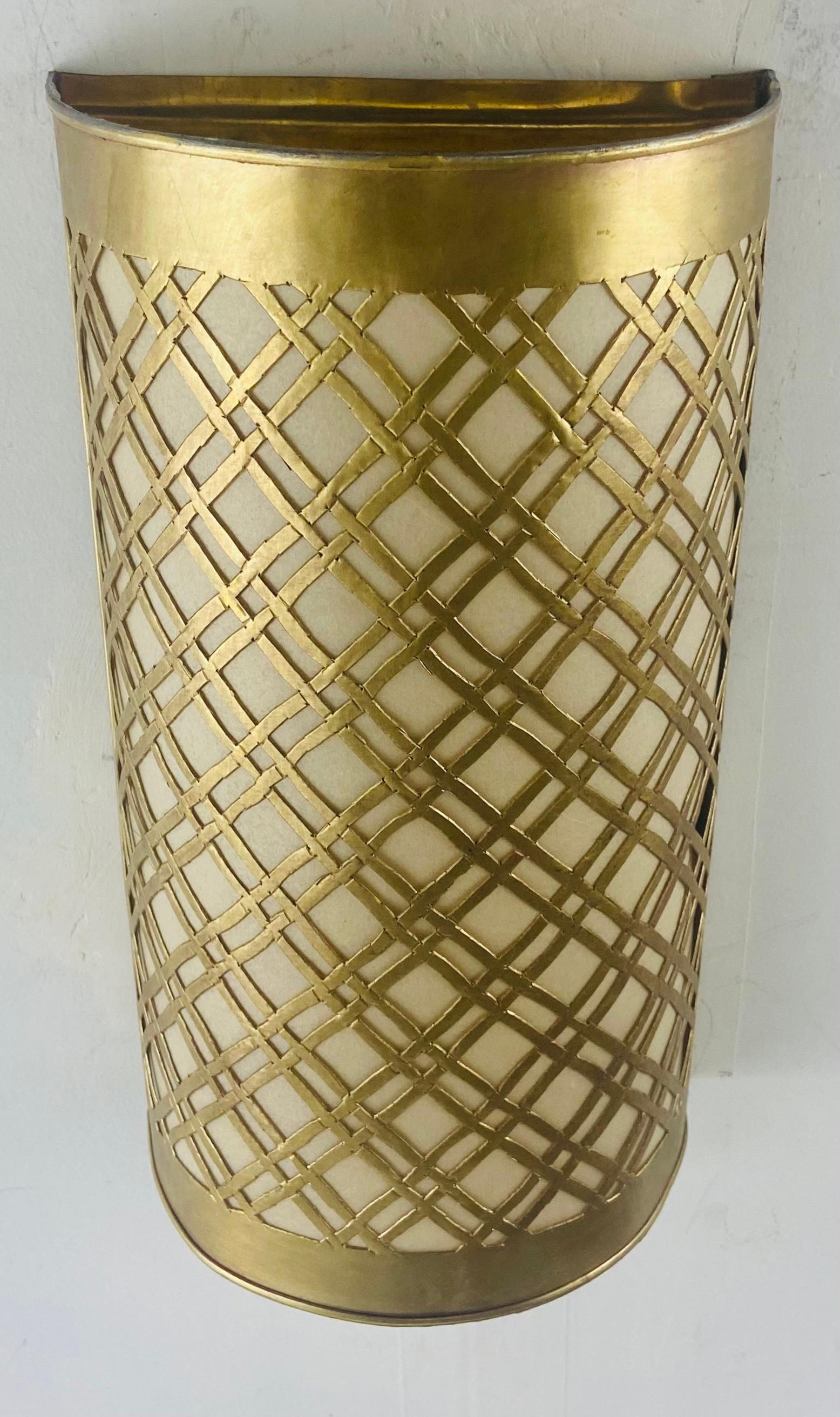 Hand-Crafted Mid-Century Modern Style Brass Diamond Design Wall Sconce, a Pair For Sale