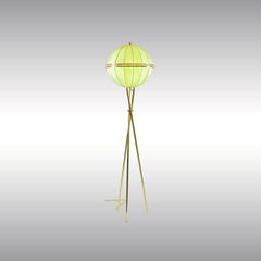 Mid-Century Modern Style Brass Floor Lamp "Quoluna" with Fabric Shade Re Edition