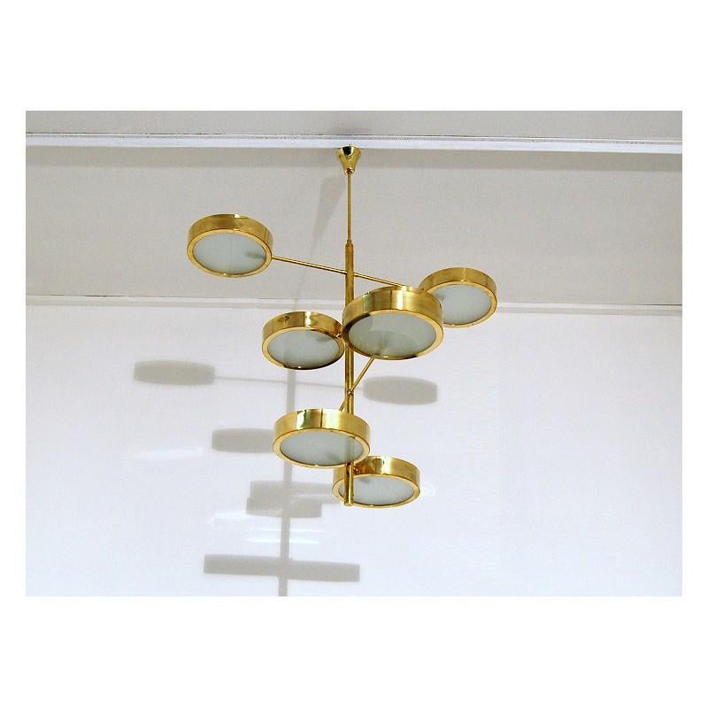 Lampadario italiano in ottone in stile metà secolo moderno, Bruno Gatta in vendita 2
