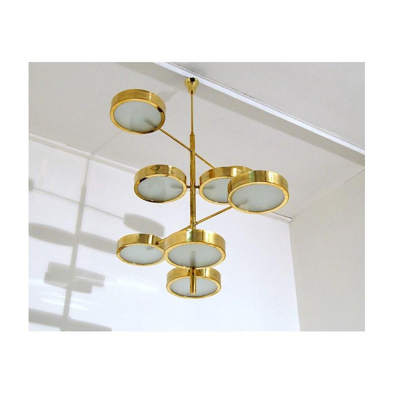 Lampadario italiano in ottone in stile metà secolo moderno, Bruno Gatta in vendita 4