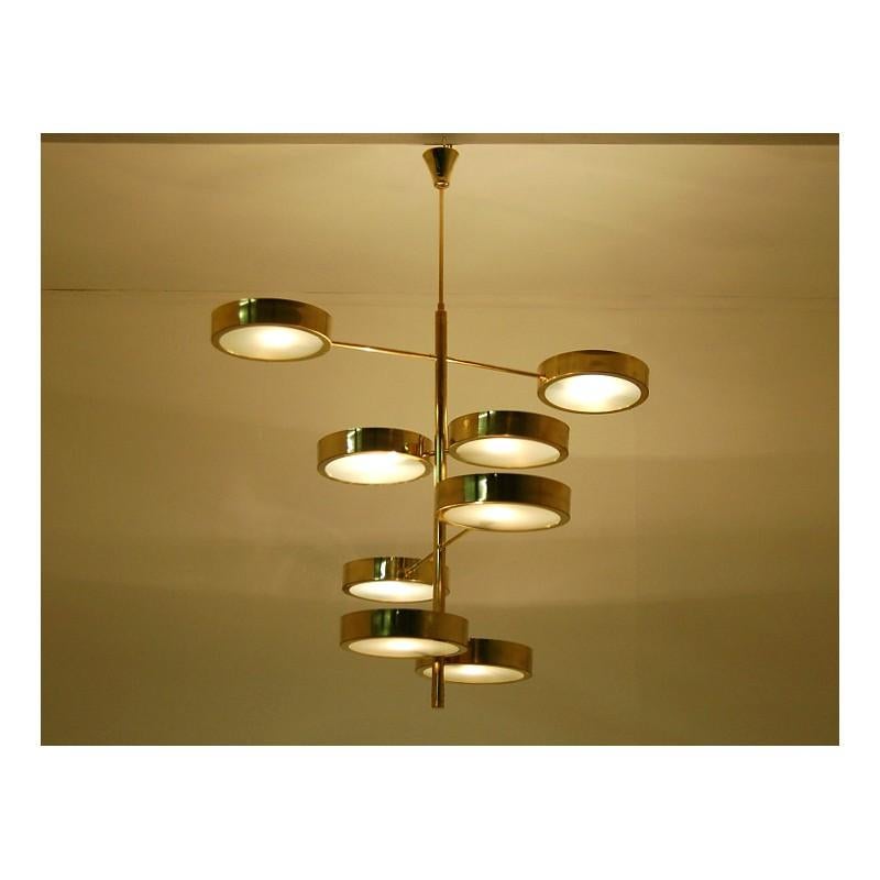 Lampadario italiano in ottone in stile metà secolo moderno, Bruno Gatta in vendita 7