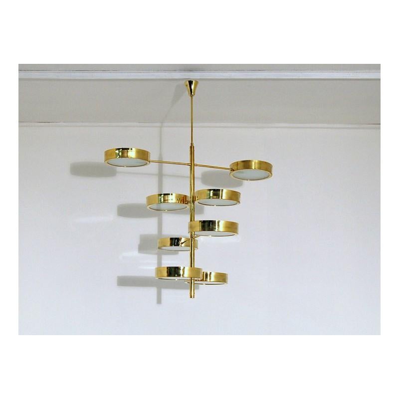 Lampadario italiano in ottone in stile metà secolo moderno, Bruno Gatta in vendita 1