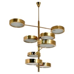 Lustre italien en laiton de style moderne du milieu du siècle, style Bruno Gatta