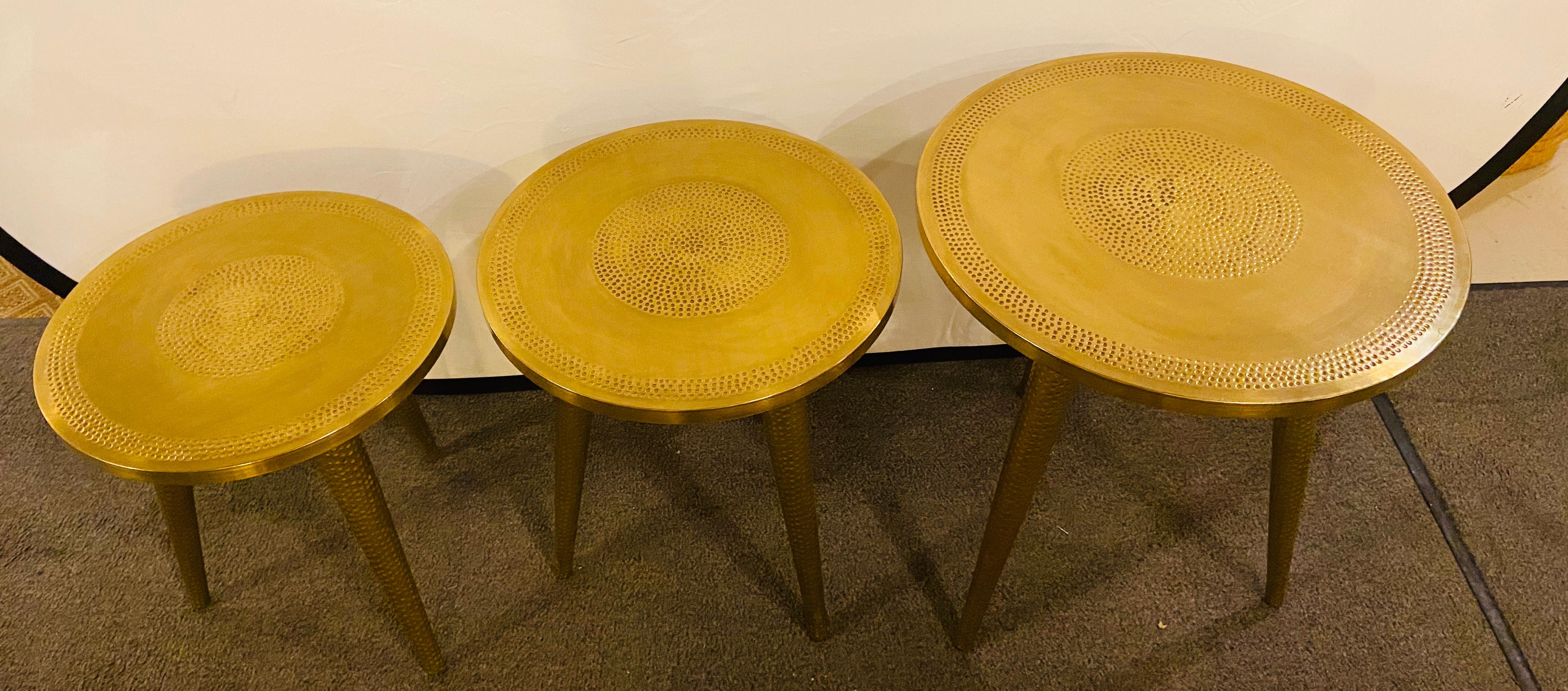 Mid-Century Modern Style Brass Nest of Tables or End Tables, Nest of Three For Sale 12