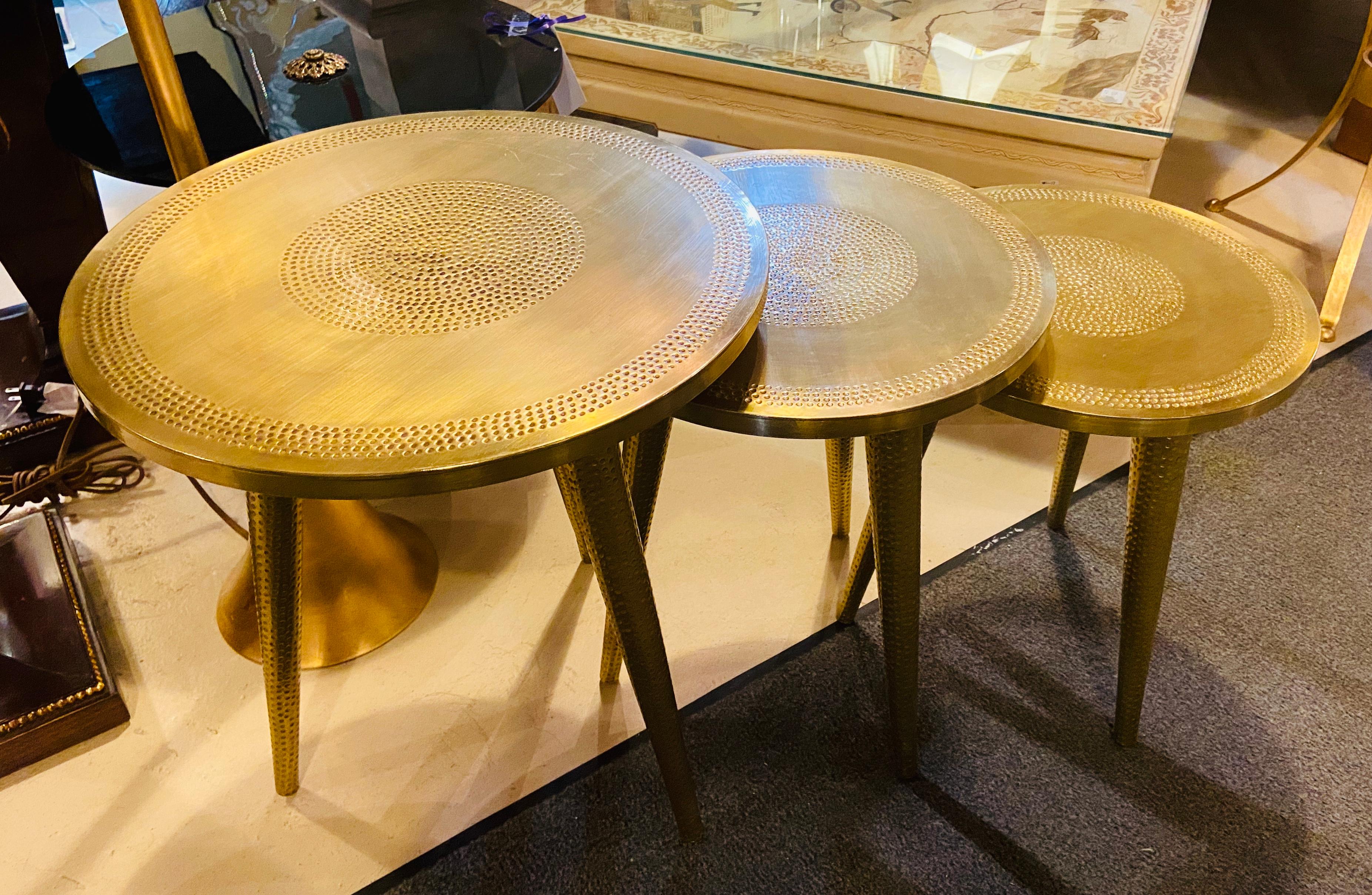 Unknown Mid-Century Modern Style Brass Nest of Tables or End Tables, Nest of Three For Sale