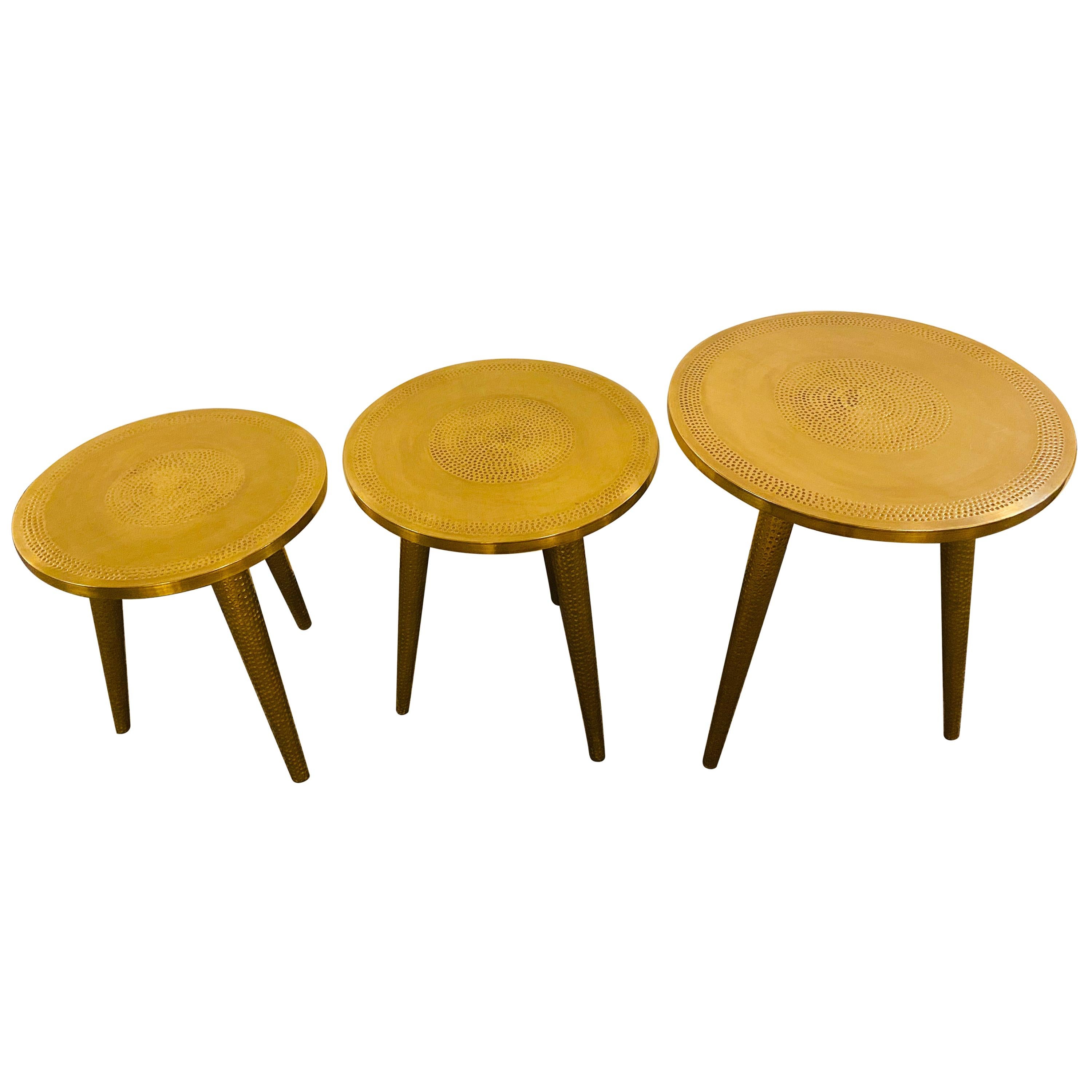 Mid-Century Modern Style Brass Nest of Tables or End Tables, Nest of Three