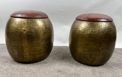 Mid-Century Modern Style Bronze Ottoman or Stool with Leather Top, a Pair