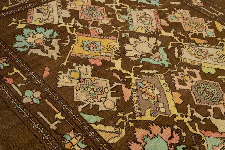 MidCentury Modern Style Brown Handmade Floral Pattern Wool Rug by Apadana For Sale at 1stDibs