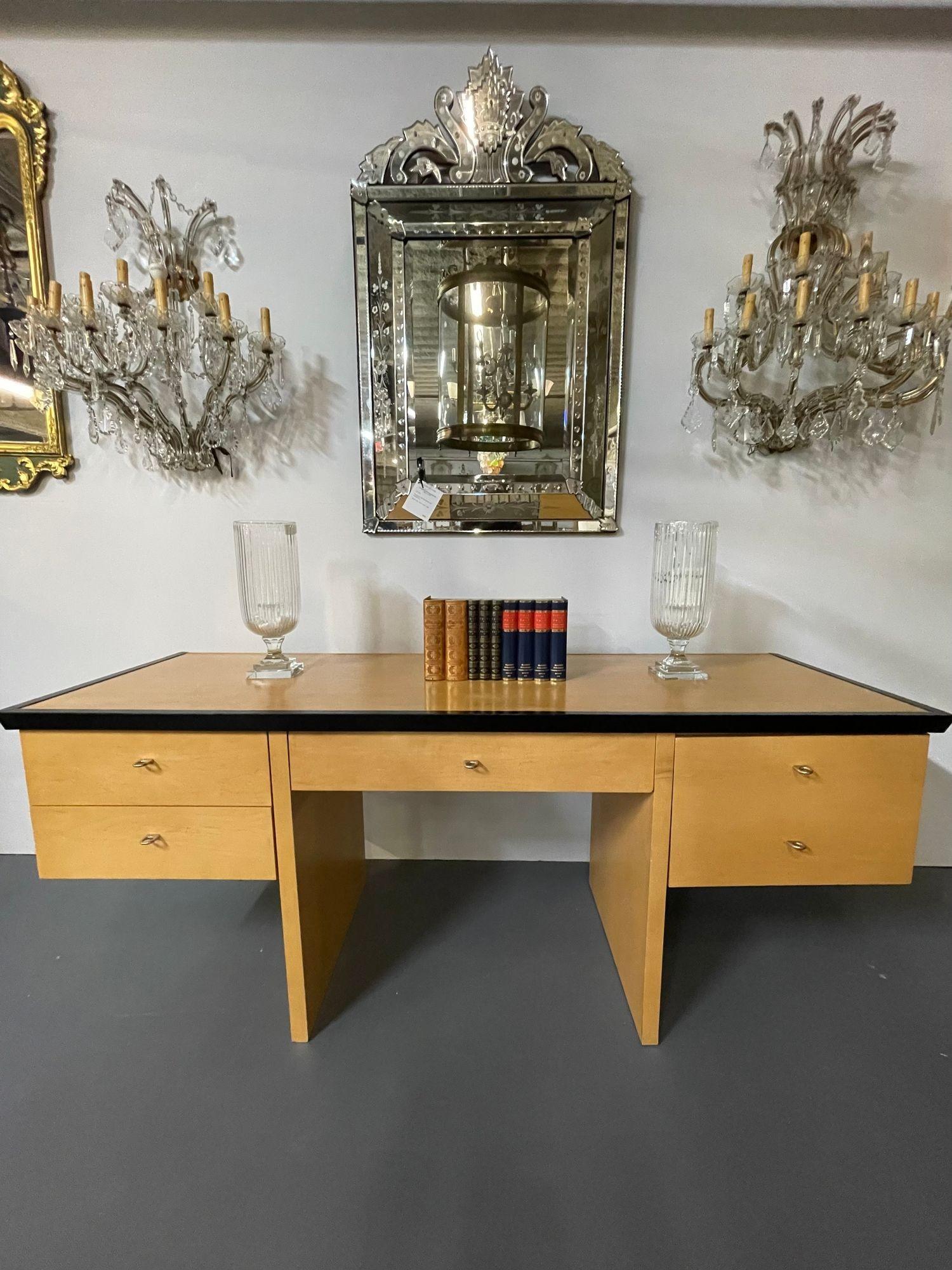 American Mid-Century Modern Style Burl and Ebony Custom Quality Desk / Writing Table