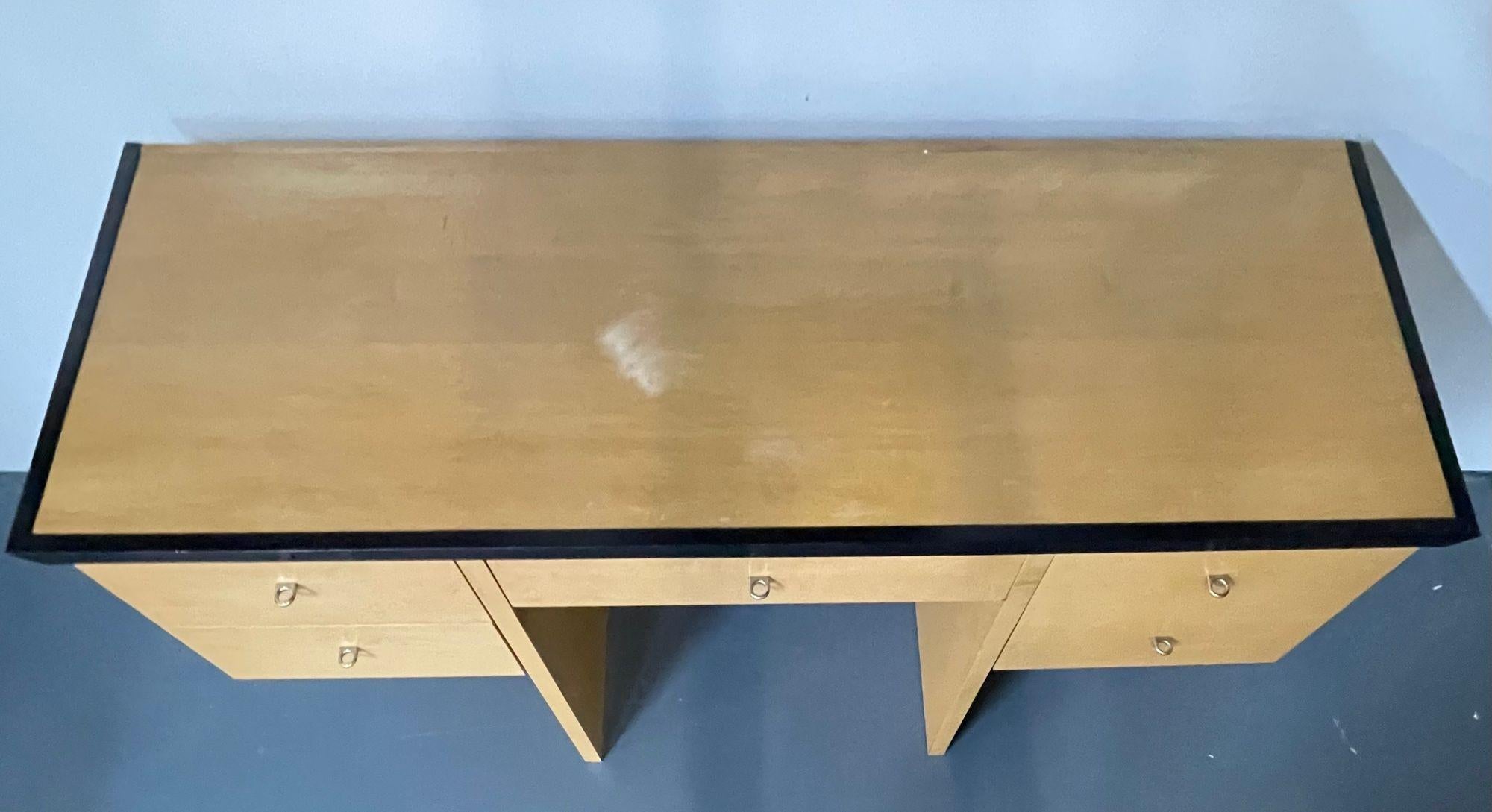 Wood Mid-Century Modern Style Burl and Ebony Custom Quality Desk / Writing Table