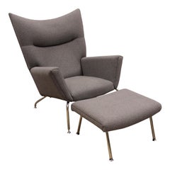 Mid-Century Modern Style Carl Hansen & Son Style Wing Back Chair and Ottoman