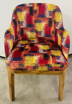 Mid-Century Modern Style Chair Multicolor Upholstery and Walnut Frame, a Pair