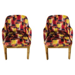 Vintage Mid-Century Modern Style Chair Multicolor Upholstery and Walnut Frame, a Pair