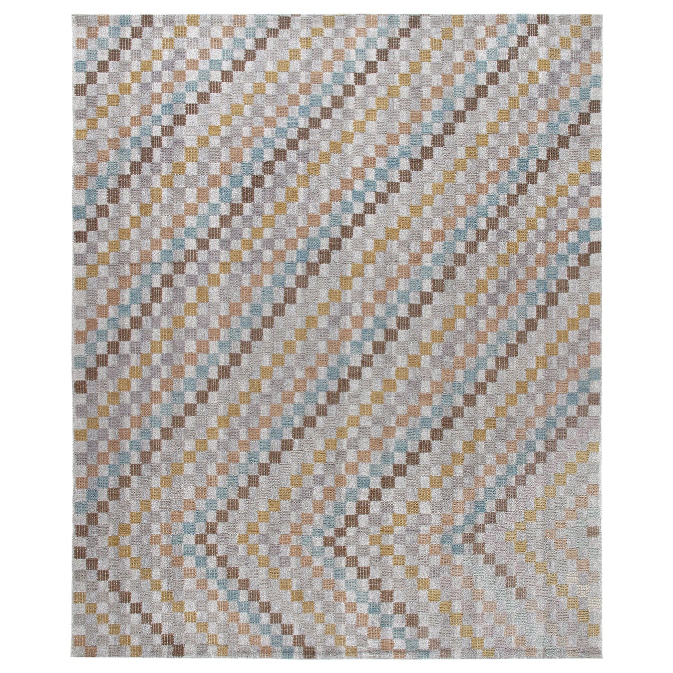 Moderner karierter Flachgewebeteppich im Mid-Century Modern-Stil im Angebot