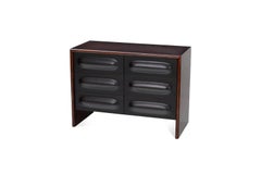 Mid-Century Modern Style Chest of Drawers, Walnut Frame with Black Relief Fronts