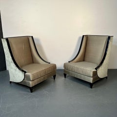 Sedia da salotto con schienale quadrato in stile metà secolo moderno Christopher Guy, seta