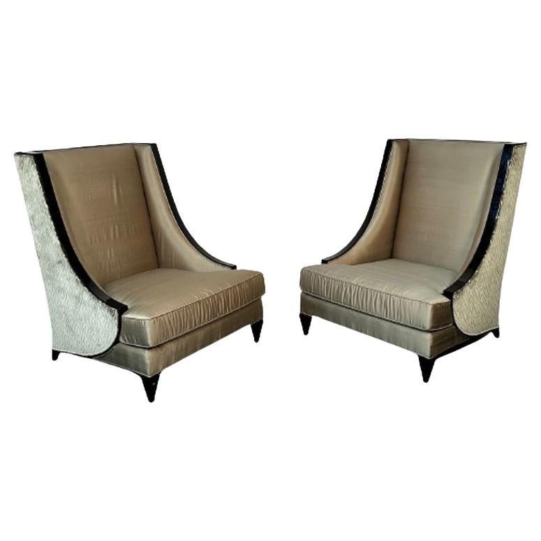 Mid-Century Modern Style Christopher Guy Square Wingback / Lounge Chair, Silk For Sale