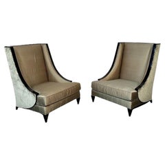 Mid-Century Modern Style Christopher Guy Square Wingback / Lounge Chair, Silk