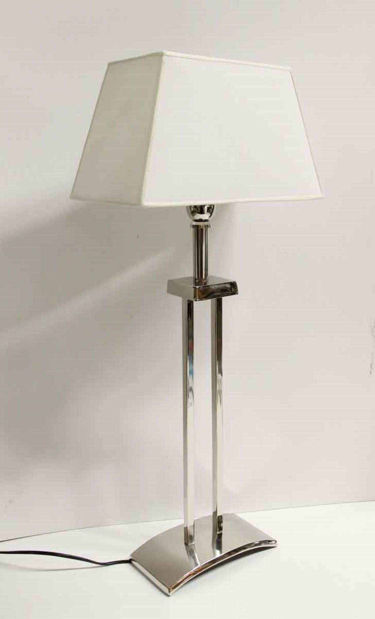 Fabric Mid-Century Modern Style Chrome Table Lamp, Quantity Available