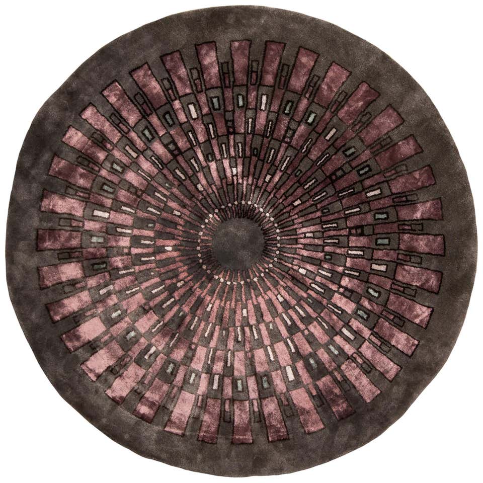 Rug and Kilim’s French Style Art Deco Circle Rug In Red And Gray ...