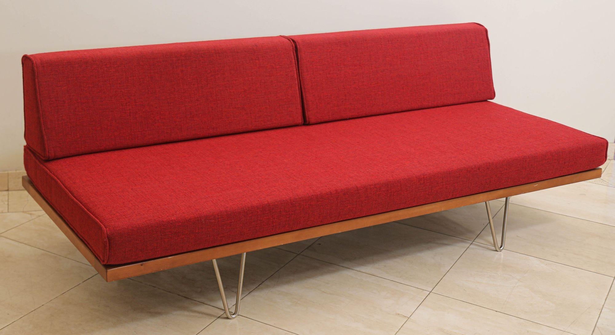 American Mid Century Modern style Classic Daybed with Red Upholestry For Sale