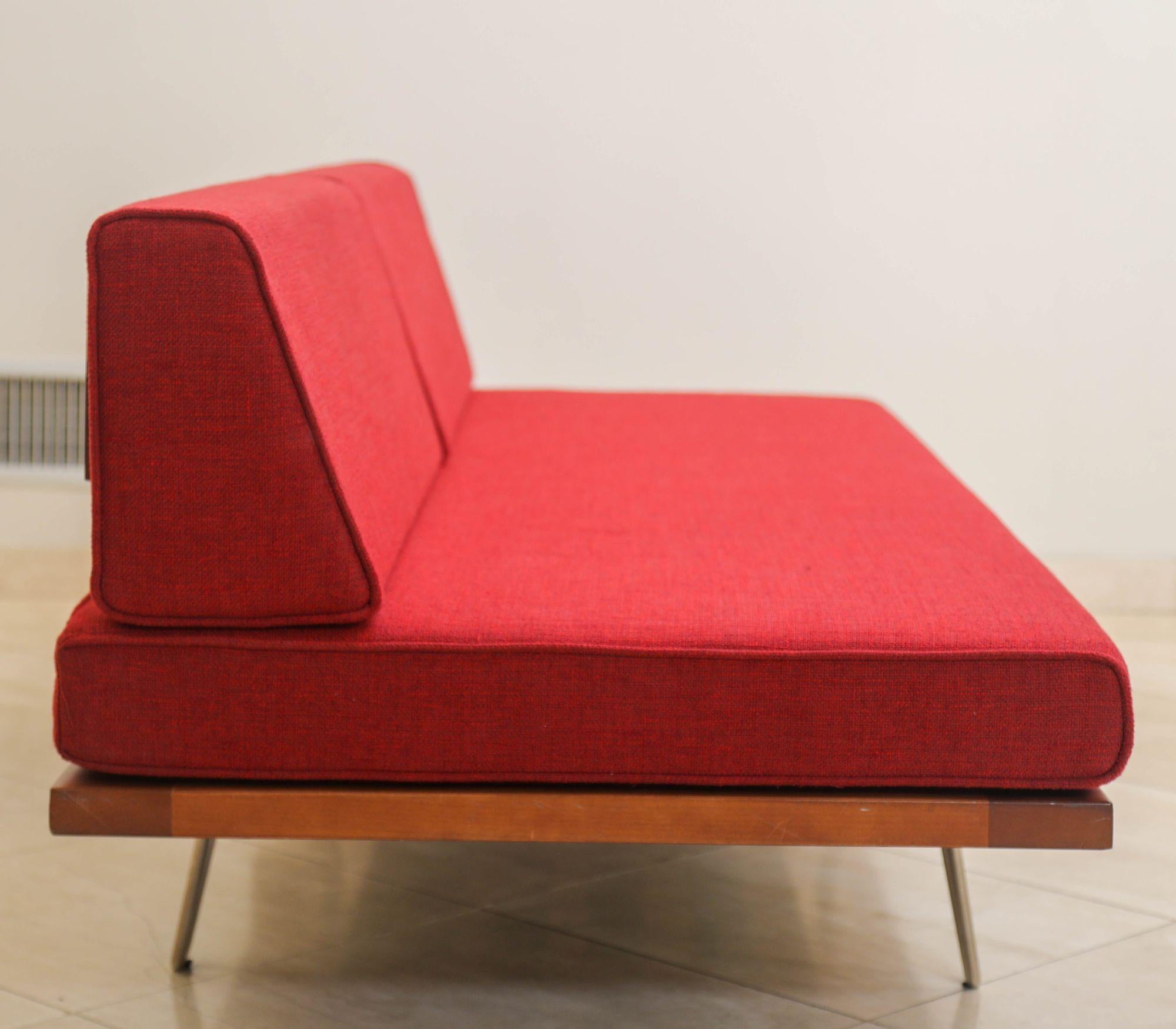 Fabric Mid Century Modern style Classic Daybed with Red Upholestry For Sale