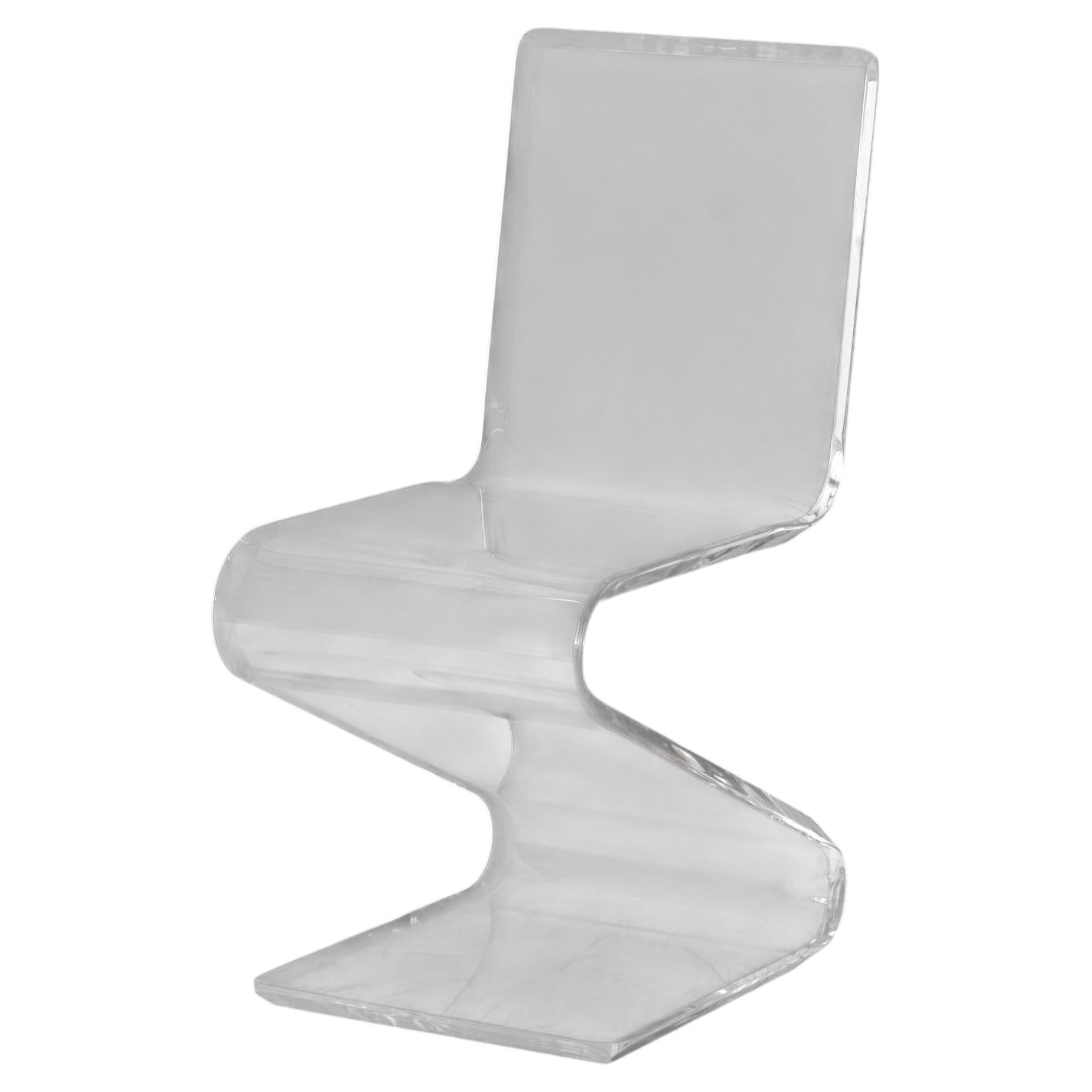 Mid-Century Modern Style Clear Acrylic "Z" Side Chair with Beveled Edges
