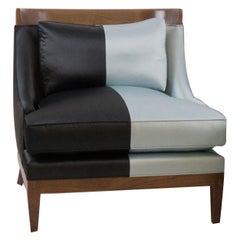 Mid-Century Modern Style Club Chair in Black and Blue Silk