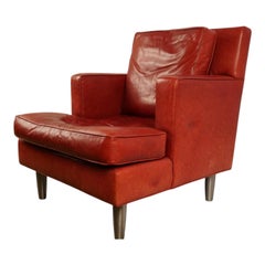 Mid-Century Modern Style Coach For Baker Furn. Red Tanned Leather Club Chair