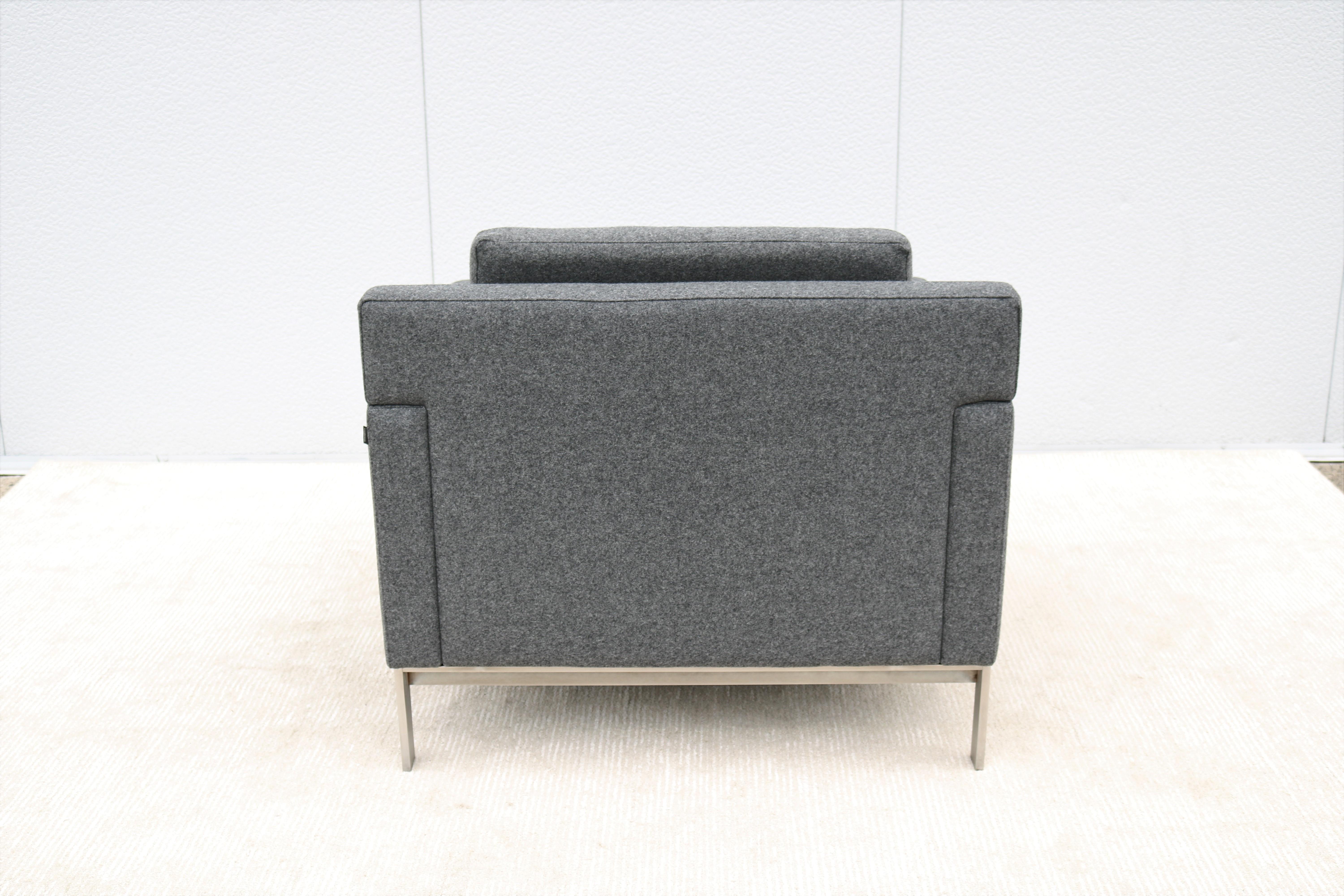 Brushed Mid-Century Modern Style Coalesse Millbrae Lifestyle Gray Wool Lounge Chair For Sale