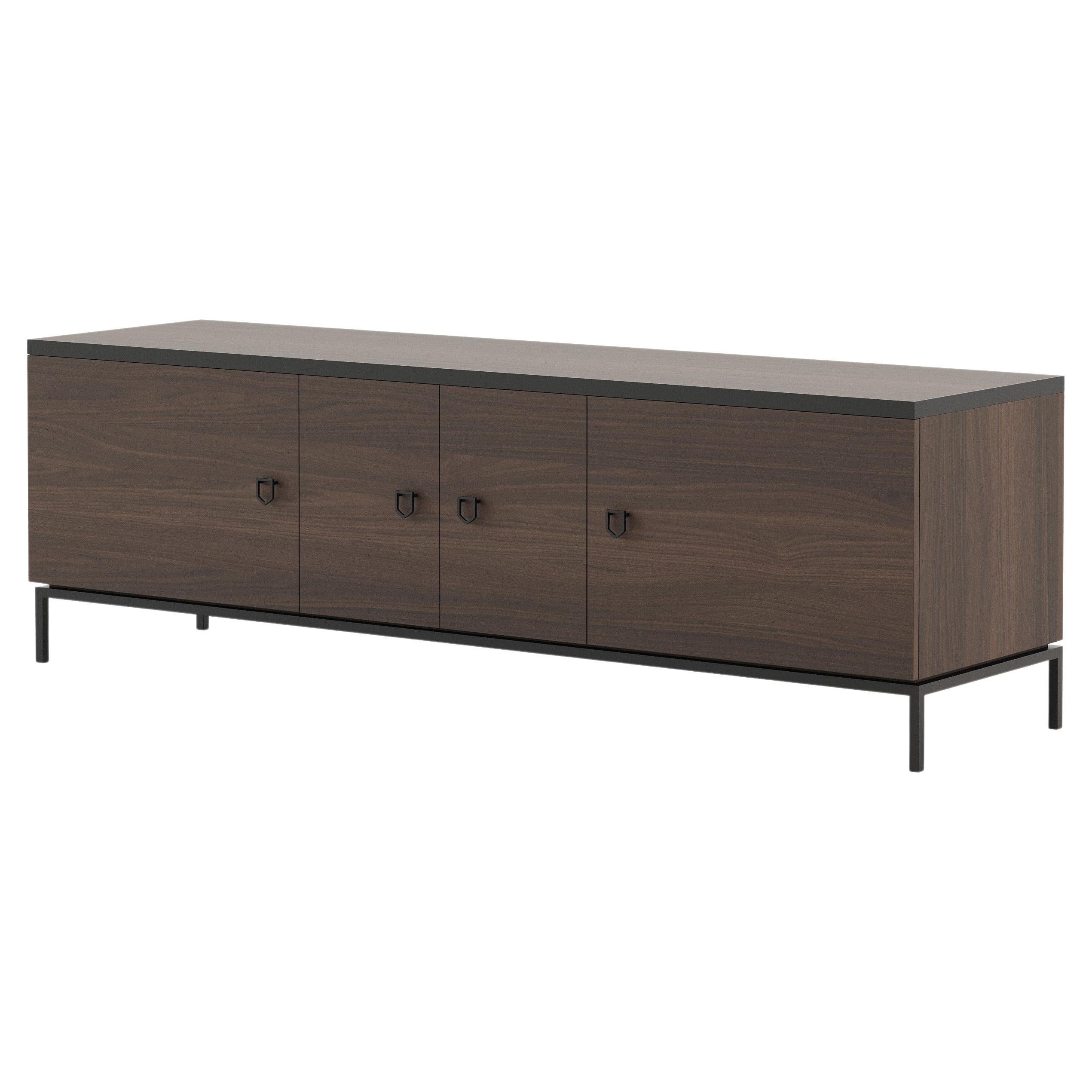 Mid-Century Modern style Cocktail TV Cabinet made with walnut and iron, Handmade For Sale