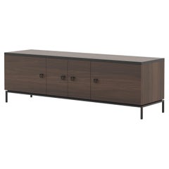 Mid-Century Modern style Cocktail TV Cabinet made with walnut and iron, Handmade