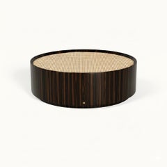 Mid Century Modern Style Coffee Table-Ebony Macassar w/ Glass Sealed Rattan Top