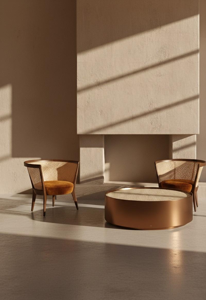 Art déco Table basse de style moderne du milieu du siècle - Macassar en ébène avec plateau en rotin scellé en verre en vente