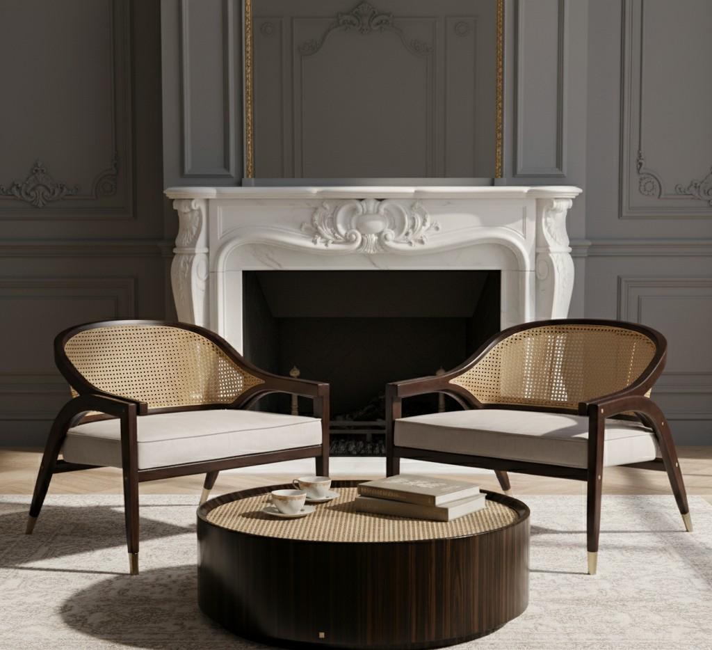 Mesa de centro de estilo moderno de mediados de siglo-Macassar de ébano con tapa de cristal de ratán sellado Hecho a mano en venta