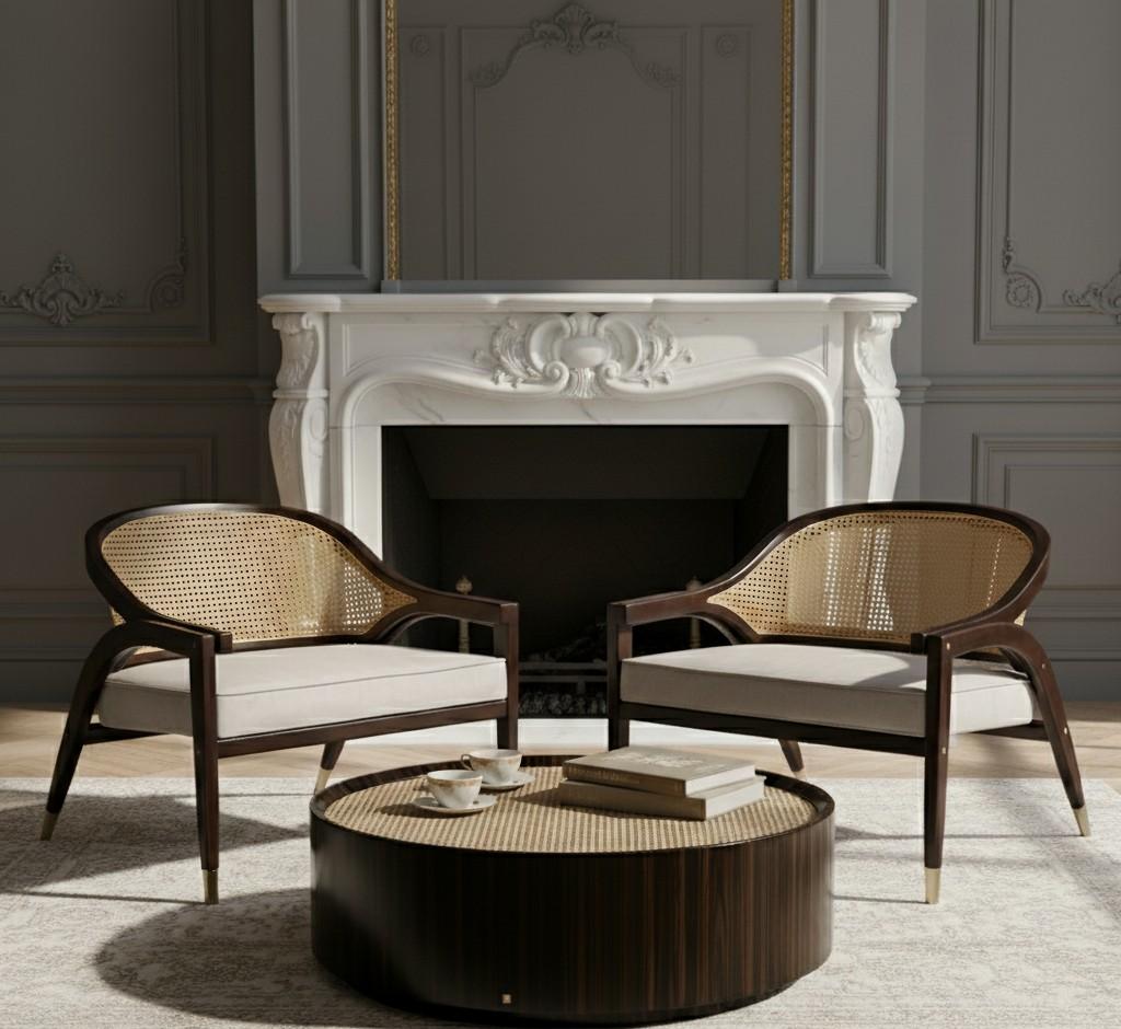 Laque Table basse de style moderne du milieu du siècle - Macassar en ébène avec plateau en rotin scellé en verre en vente