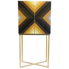 Mid-Century Modern Style Colored Glass and Solid Wood Italian Cabinet