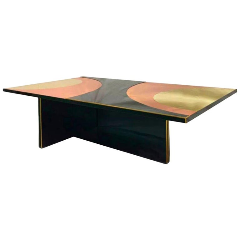 Mid Century Modern Style Colored Gl Br Bronze Italian Coffee Table