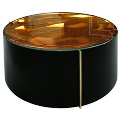 Mid-Century Modern Style Colored Glass Metal and Brass Italian Coffee Table
