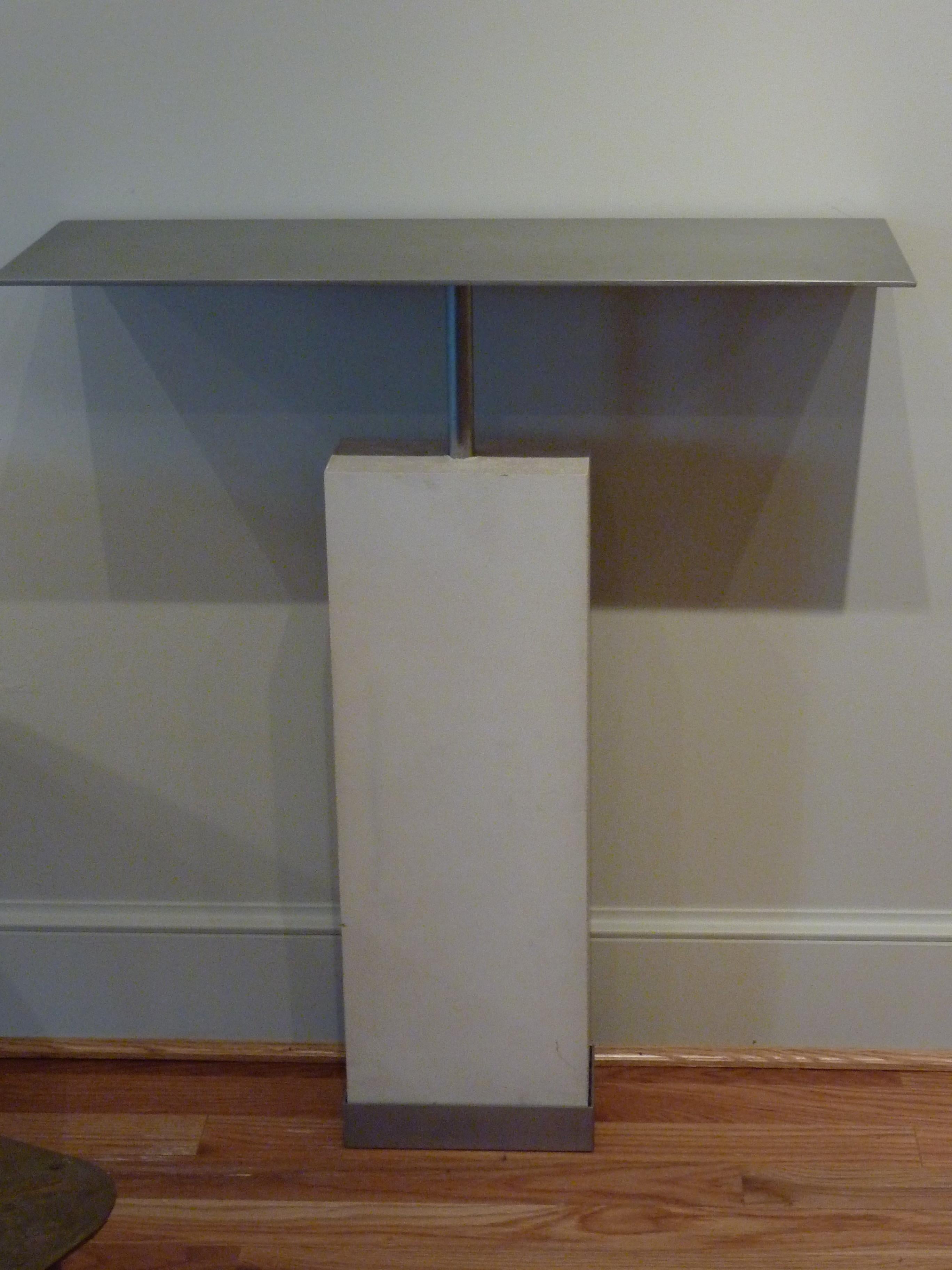 Mid-Century Modern Style Limestone and Steel Gray Console Table In New Condition In Middleburg, VA