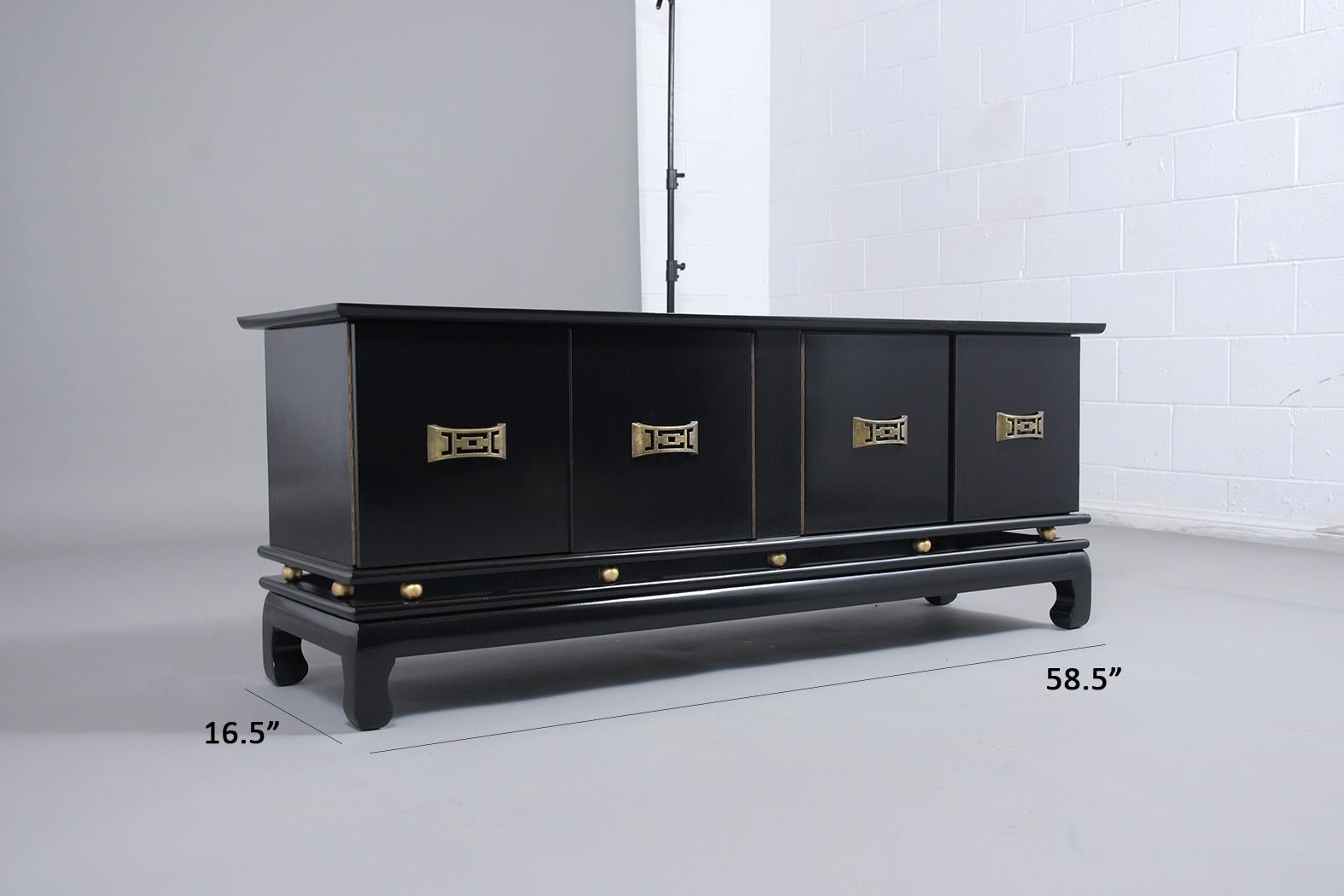 Brass Chinese Ebonized Cabinet