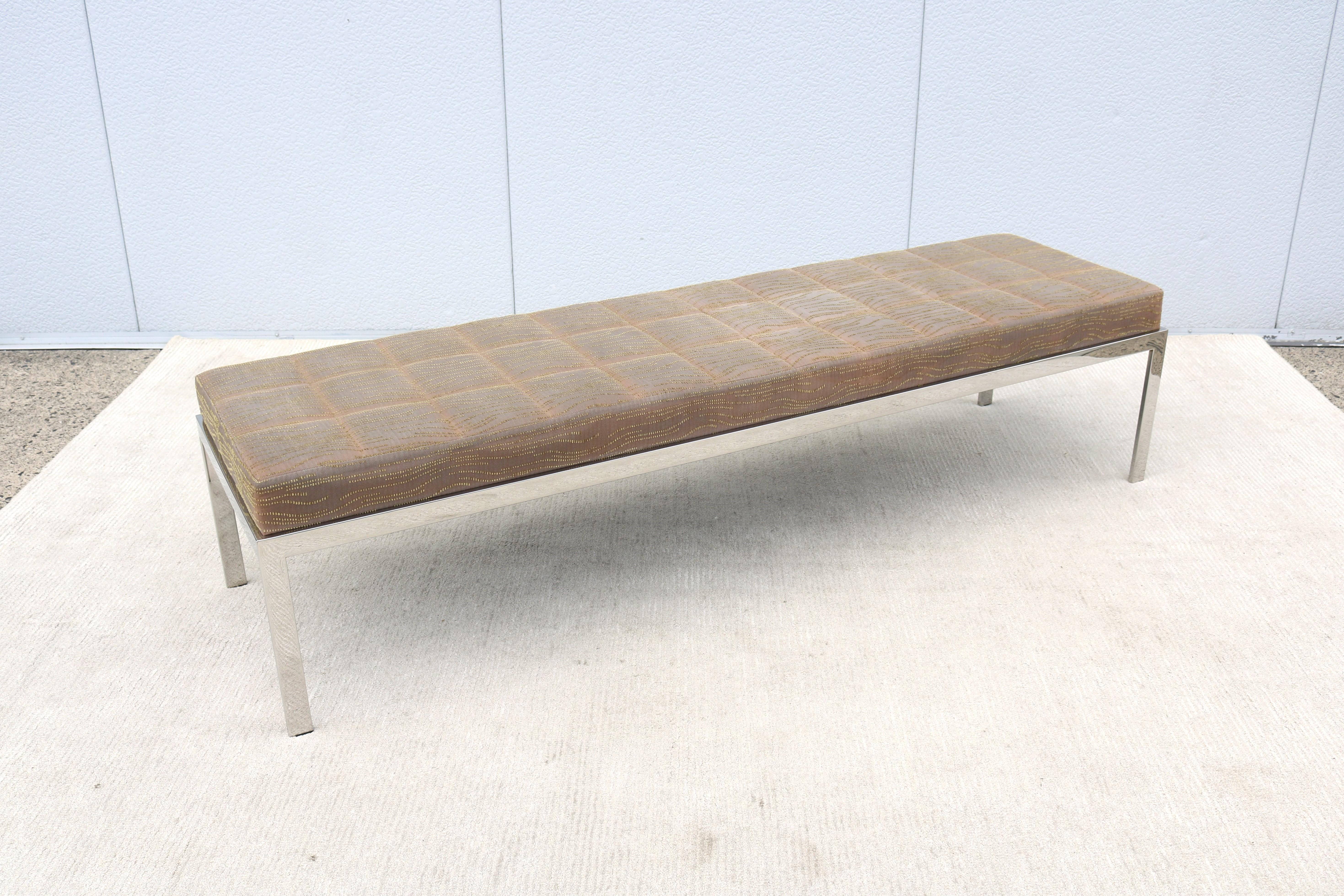 The classic look of the Cambridge metal bench by Cumberland is a simplistic and captivating piece that brings gratification to any home.
This bench is the picture-perfect accent piece for any living room or bedroom. 
Inspired by mid-century designs,