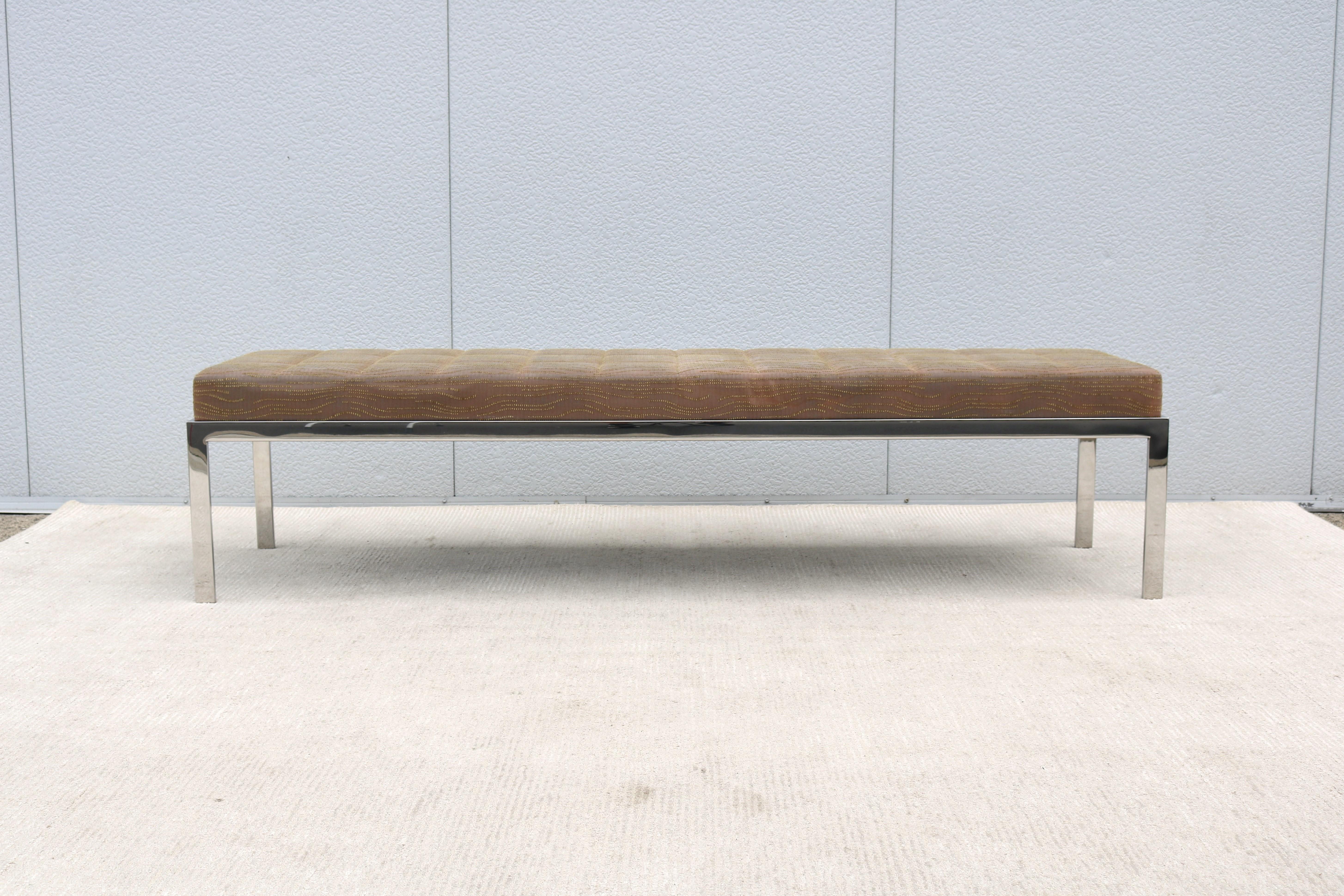 Contemporary Mid-Century Modern Style Cumberland Large Rectangular Cambridge Metal Bench For Sale