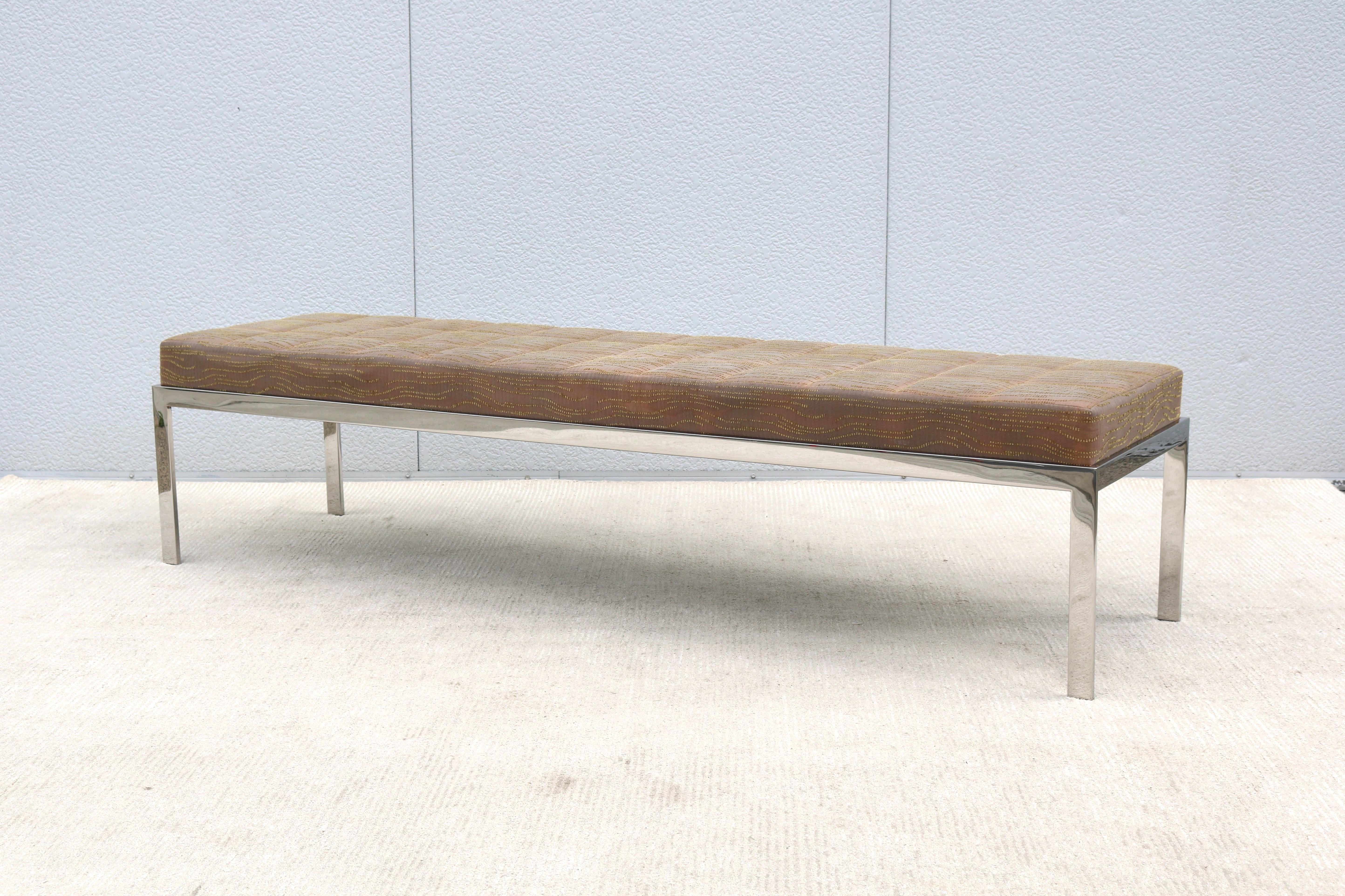 Stainless Steel Mid-Century Modern Style Cumberland Large Rectangular Cambridge Metal Bench For Sale