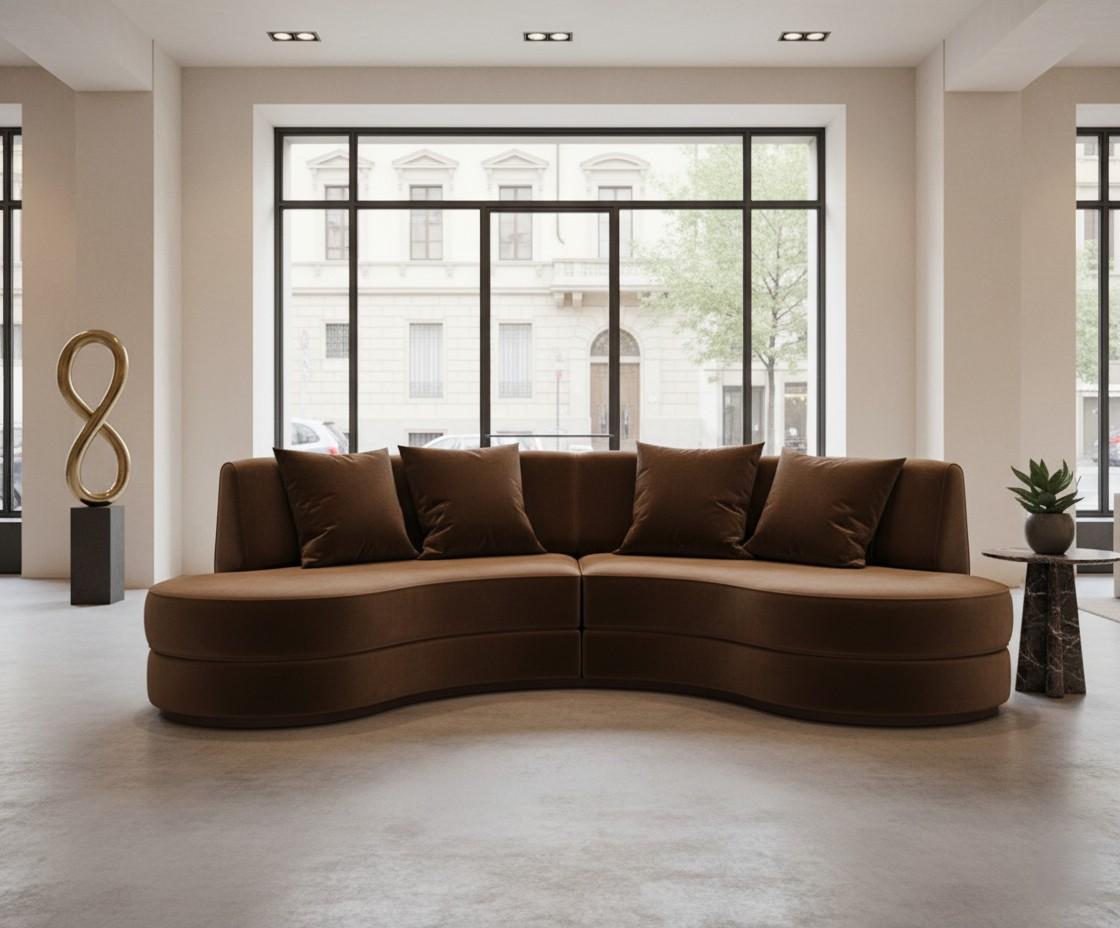 Portoghese Divano scultoreo in stile metà secolo moderno in velluto color cioccolato in vendita